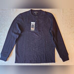 Size Small Banana Republic Navy Blue Ribbed Henley Top, Long Sleeves, NWT